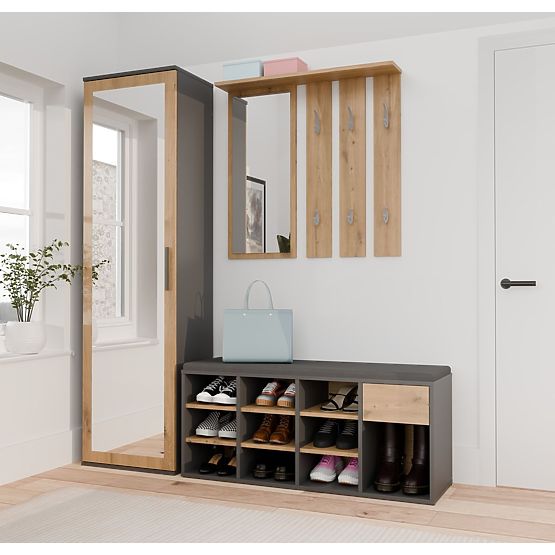 Armoire à chaussures ouverte TALLIN ANTHRACITE CHÊNE ARTISAN pour l'entrée