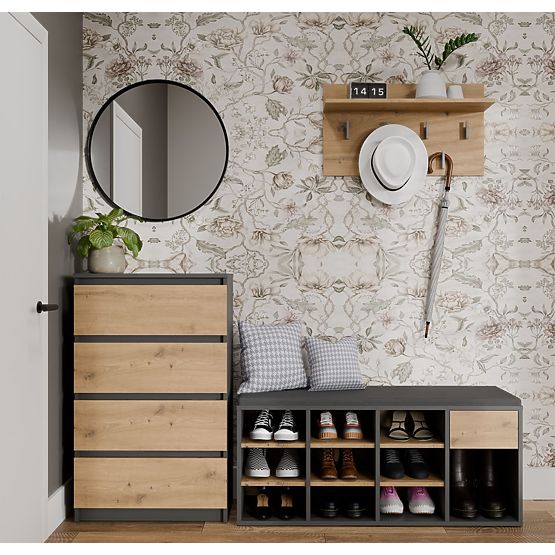 Armoire à chaussures ouverte TALLIN ANTHRACITE CHÊNE ARTISAN pour l'entrée