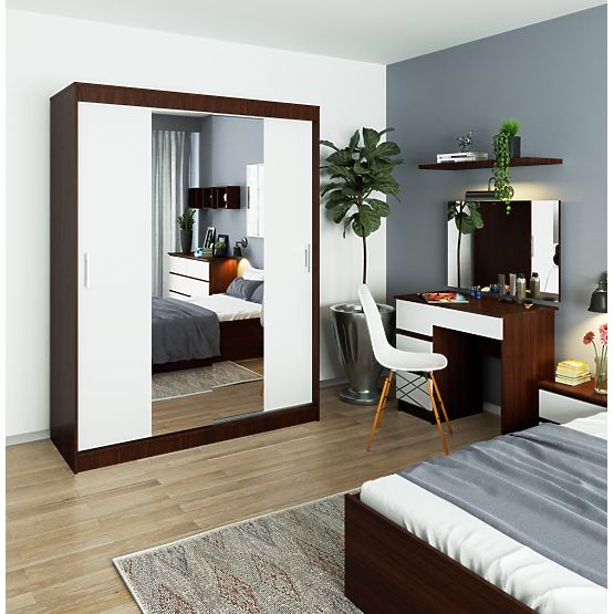 ARMOIRE COULISSANTE 150cm CLP WENGE / BLANC