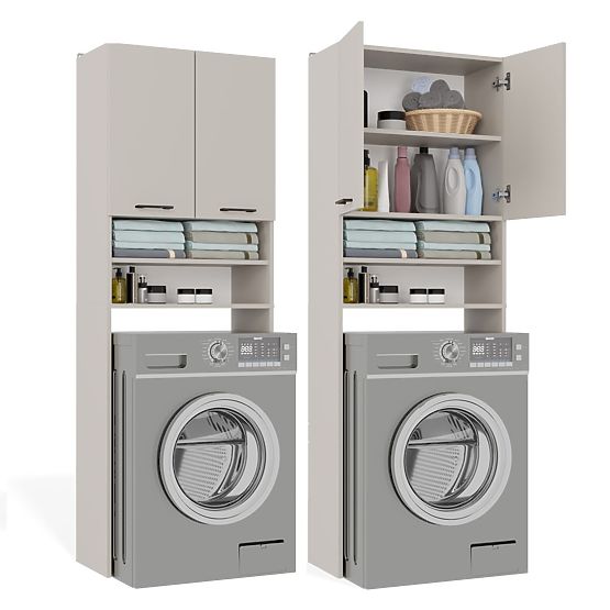 Armoire de salle de bain au-dessus de la machine à laver POLA DK BEIGE CACHEMIRE Étagère Colonne 180