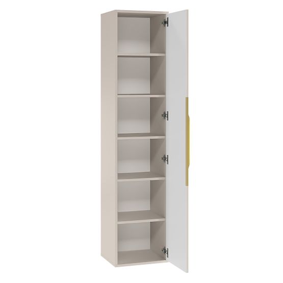 Armoire colonne de salle de bain Avila, rainurée, poignée dorée, cachemire