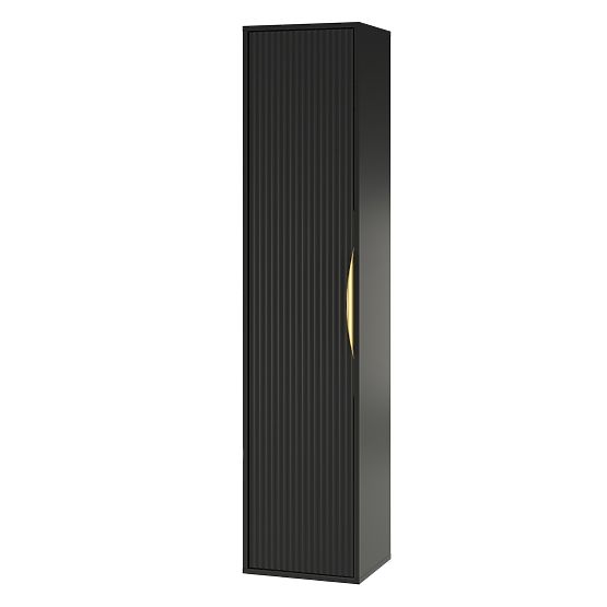 Armoire de salle de bain colonne Avila, rainurée, poignée dorée, noire