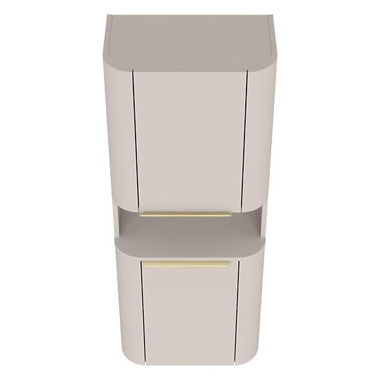 Armoire de salle de bain, colonne Bassa cachemire, poignées dorées, arrondie