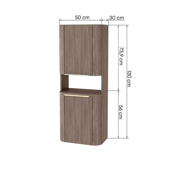 Armoire de salle de bain, colonne Bassa noyer lincoln, poignées dorées, arrondie