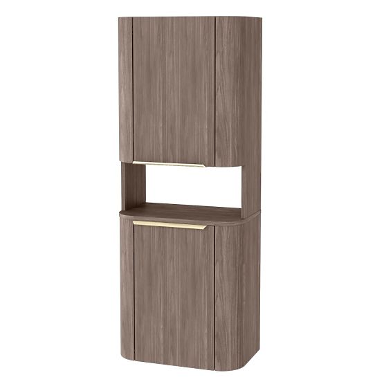 Armoire de salle de bain, colonne Bassa noyer lincoln, poignées dorées, arrondie