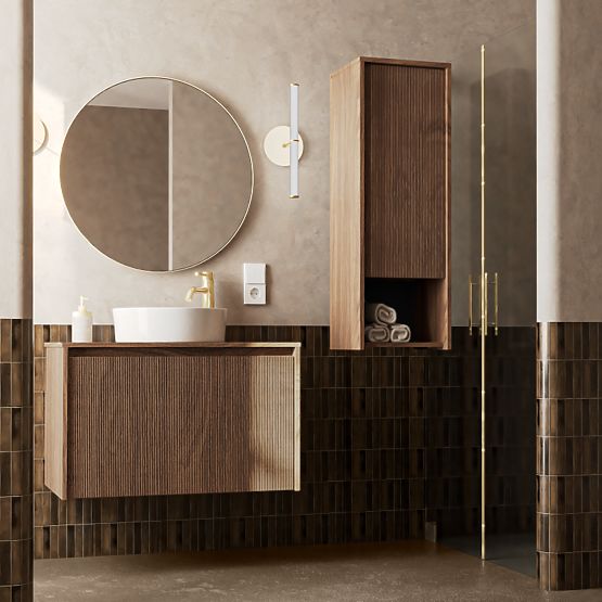 Armoire de salle de bain, colonne basse Pezzo noyer, rainurée