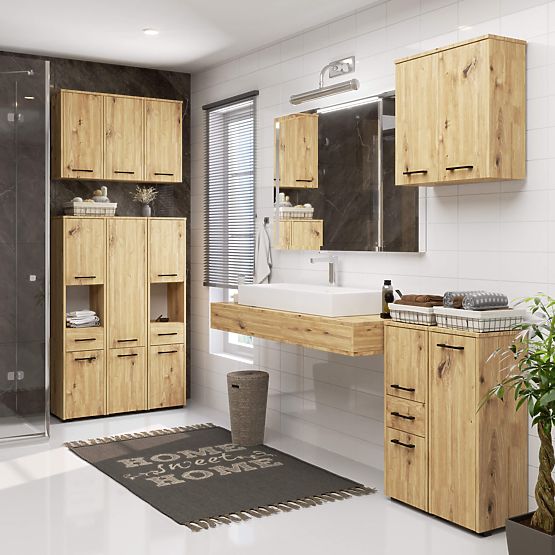 ARMOIRE DE SALLE DE BAIN FIN 2 PORTES CHÊNE ARTISAN