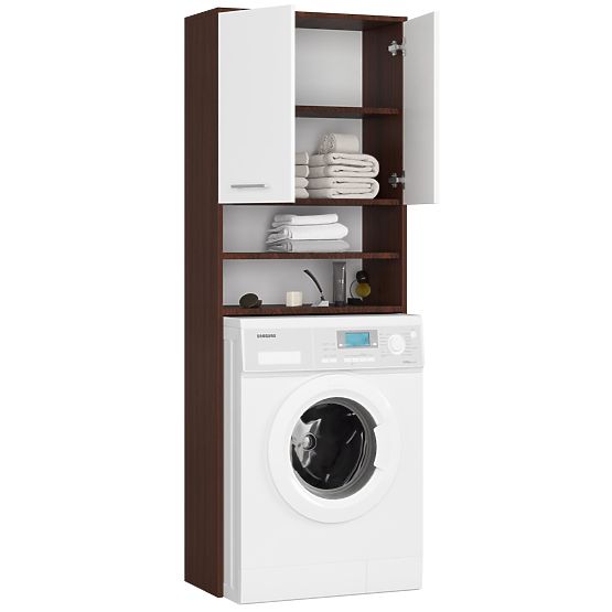 ARMOIRE DE SALLE DE BAIN FIN AU-DESSUS DE LA MACHINE À LAVER WENGE / BLANC