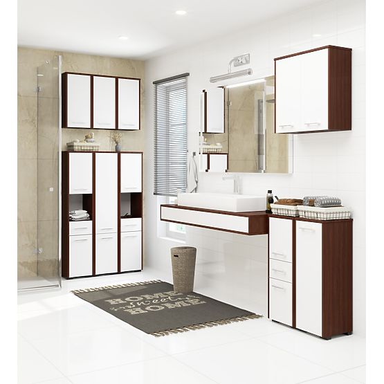 ARMOIRE DE SALLE DE BAIN FIN AU-DESSUS DE LA MACHINE À LAVER WENGE / BLANC