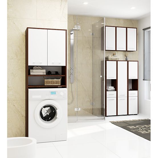 ARMOIRE DE SALLE DE BAIN FIN AU-DESSUS DE LA MACHINE À LAVER WENGE / BLANC