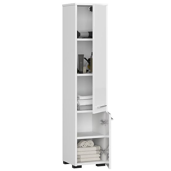 ARMOIRE DE SALLE DE BAIN FIN COLONNE 30 2D 140cm BLANC BRILLANT