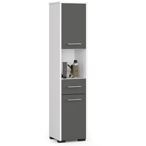 ARMOIRE DE SALLE DE BAIN FIN COLONNE 30 2D 1SZ 1W 140cm PK BLANC / GRIS