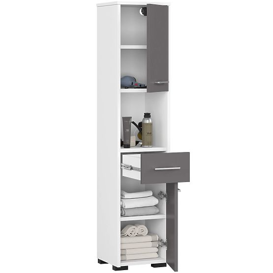 ARMOIRE DE SALLE DE BAIN FIN COLONNE 30 2D 1SZ 1W 140cm PK BLANC / GRIS