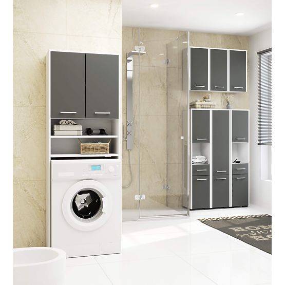 ARMOIRE DE SALLE DE BAIN FIN COLONNE 30 2D 1SZ 1W 140cm PK BLANC / GRIS