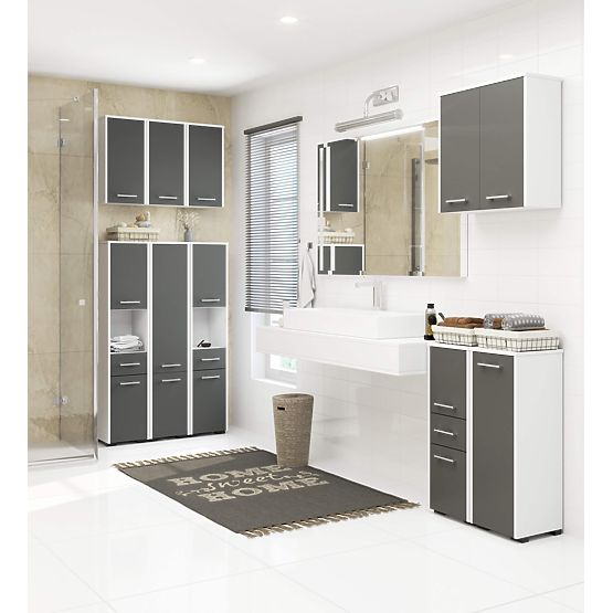 ARMOIRE DE SALLE DE BAIN FIN COLONNE 30 2D 1SZ 1W 140cm PK BLANC / GRIS