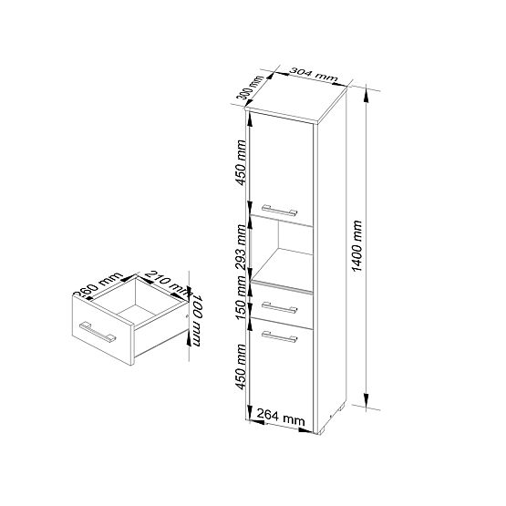 ARMOIRE DE SALLE DE BAIN FIN COLONNE 30 2D 1SZ 1W 140cm PK BLANC