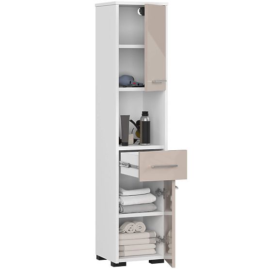 ARMOIRE DE SALLE DE BAIN FIN COLONNE 30 2D 1SZ 1W 140cm PK CAPPUCCINO BRILLANT