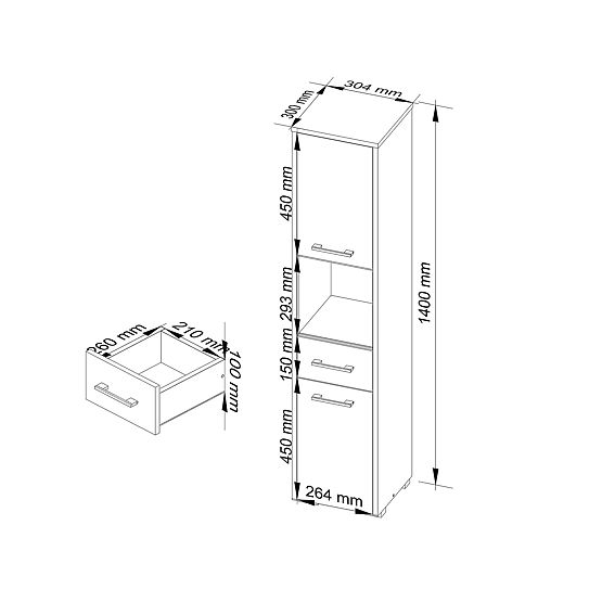 ARMOIRE DE SALLE DE BAIN FIN COLONNE 30 2D 1SZ 1W 140cm PK CAPPUCCINO BRILLANT