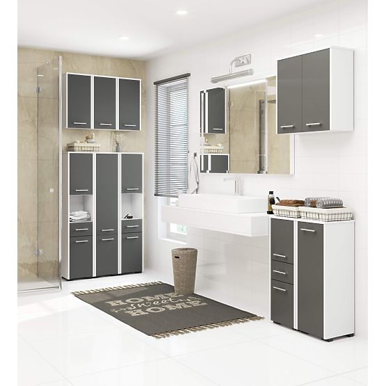 ARMOIRE DE SALLE DE BAIN FIN COLONNE 30 2D 1SZ 85cm PK BLANC / GRIS