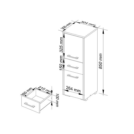 ARMOIRE DE SALLE DE BAIN FIN COLONNE 30 2D 1SZ 85cm PK BLANC / SONOMA