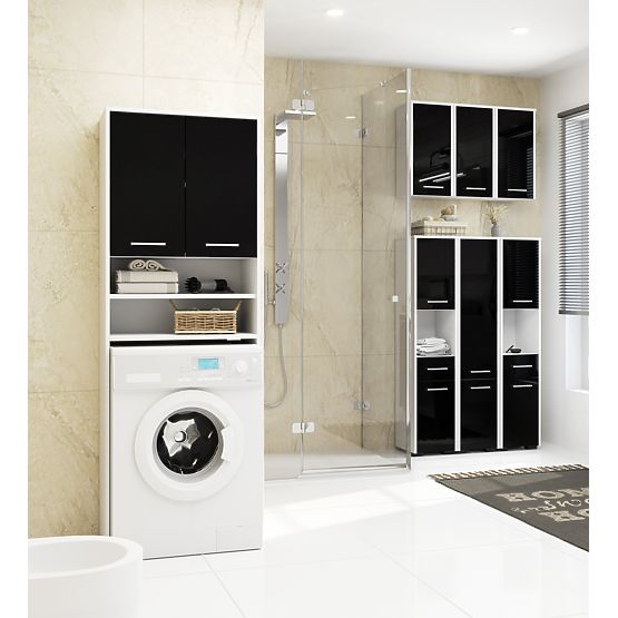 ARMOIRE DE SALLE DE BAIN FIN COLONNE 30 2D 1SZ 85cm PK NOIR BRILLANT