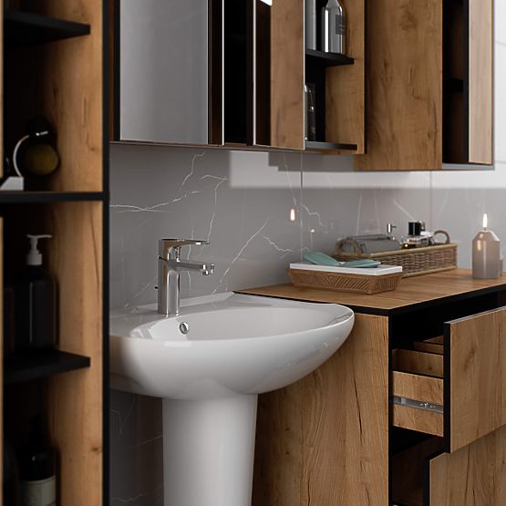 ARMOIRE DE SALLE DE BAIN SUSPENDUE VAMI W50 CHÊNE CRAFT / NOIR