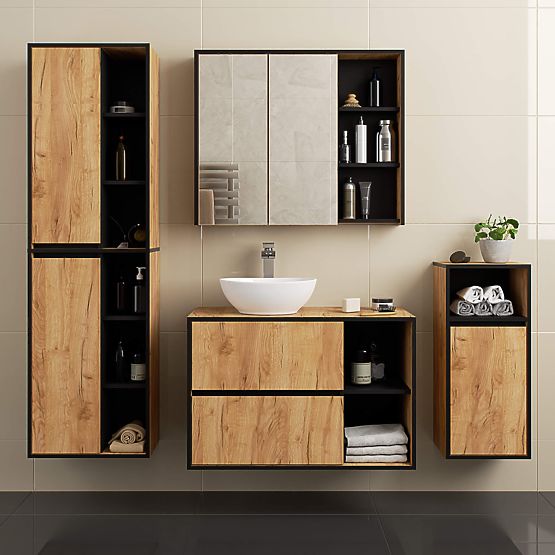 ARMOIRE DE SALLE DE BAIN MURALE VAMI W50 2D 6P CHÊNE CRAFT / NOIR