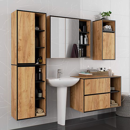 ARMOIRE DE SALLE DE BAIN MURALE VAMI W50 2D 6P CHÊNE CRAFT / NOIR