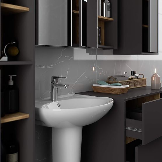 ARMOIRE DE SALLE DE BAIN SUSPENDUE VAMI W50 GRIS GRAPHITE / CHÊNE ARTISAN