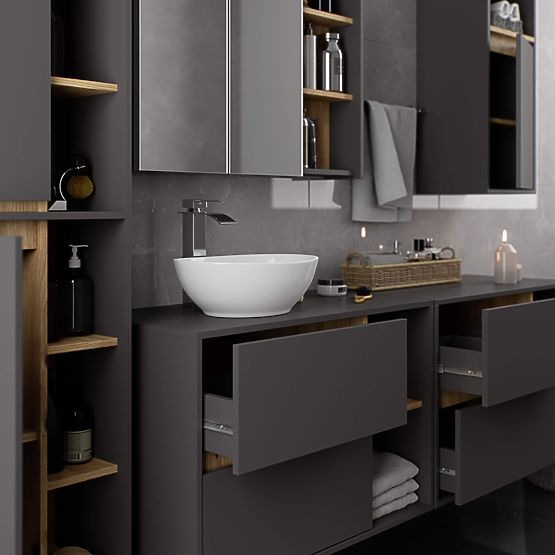 ARMOIRE DE SALLE DE BAIN SUSPENDUE VAMI W50 GRIS GRAPHITE / CHÊNE ARTISAN