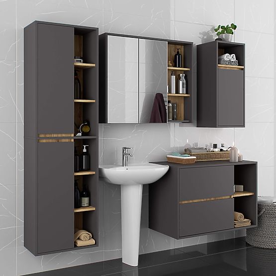 ARMOIRE DE SALLE DE BAIN MURALE VAMI W50 2D 6P GRIS GRAPHITE / CHÊNE ARTISAN