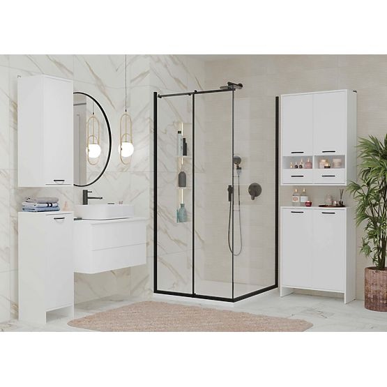 Armoire de salle de bain NINA 1K BLANCHE 1 Panier à linge Étagère Colonne pour salle de bain