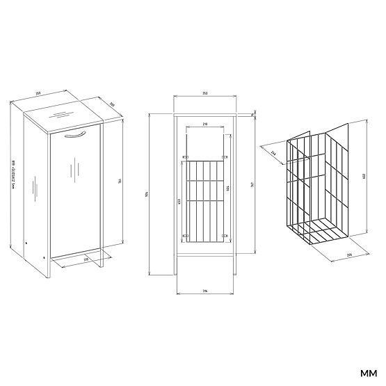 Armoire de salle de bain NINA 1K BLANCHE 1 Panier à linge Étagère Colonne pour salle de bain