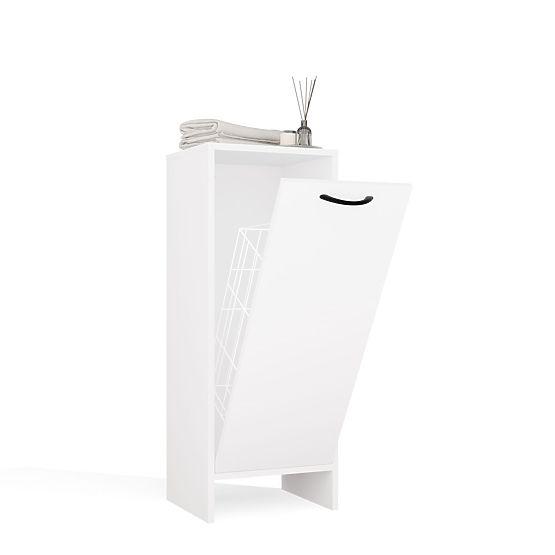 Armoire de salle de bain NINA 1K BLANCHE 1 Panier à linge Étagère Colonne pour salle de bain
