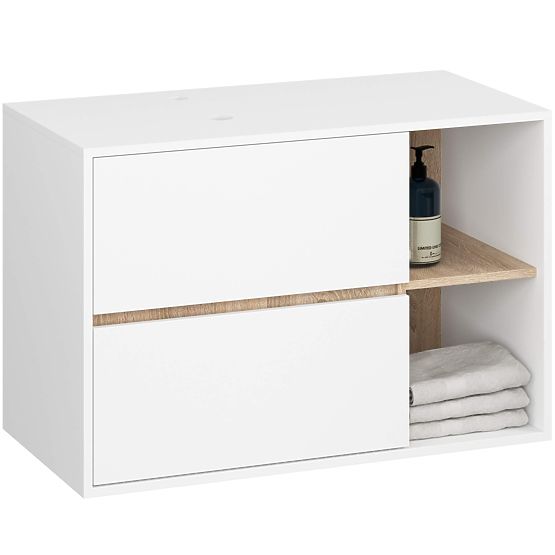 ARMOIRE DE SALLE DE BAIN SOUS LAVABO AVEC TROUS VAMI W90 UM 2SZ 2P BLANC / CHÊNE SONOMA
