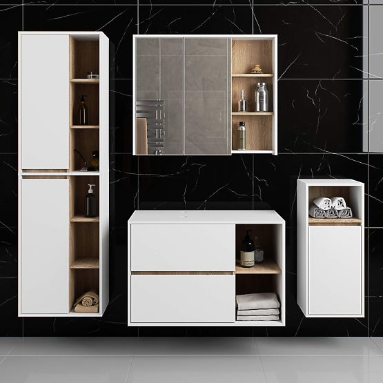 ARMOIRE DE SALLE DE BAIN SOUS LAVABO AVEC TROUS VAMI W90 UM 2SZ 2P BLANC / CHÊNE SONOMA