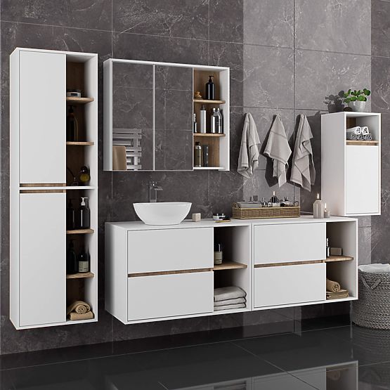 ARMOIRE DE SALLE DE BAIN SOUS LAVABO AVEC TROUS VAMI W90 UM 2SZ 2P BLANC / CHÊNE SONOMA