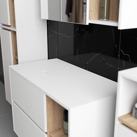 ARMOIRE DE SALLE DE BAIN SOUS LAVABO AVEC TROUS VAMI W90 UM 2SZ 2P BLANC / CHÊNE SONOMA