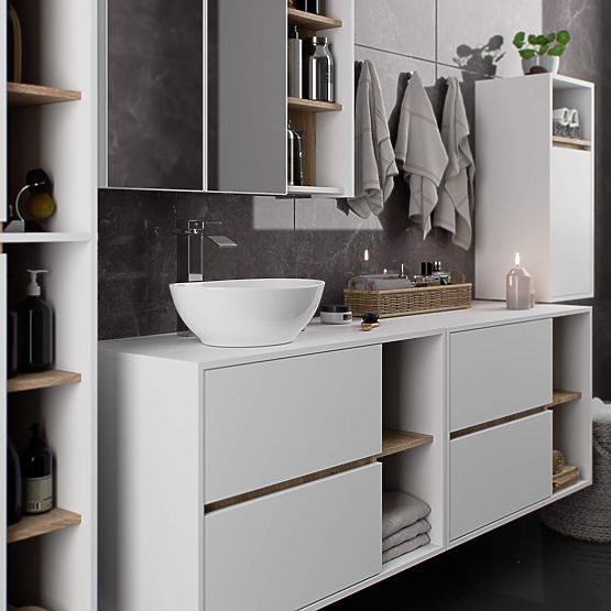 ARMOIRE DE SALLE DE BAIN SOUS LAVABO AVEC TROUS VAMI W90 UM 2SZ 2P BLANC / CHÊNE SONOMA