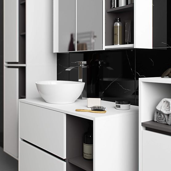 ARMOIRE DE SALLE DE BAIN SOUS LAVABO AVEC TROUS VAMI W90 UM 2SZ 2P BLANC / GRIS GRAPHITE