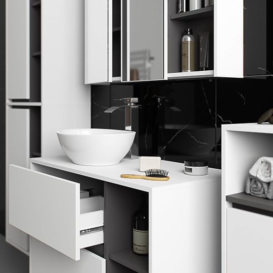 ARMOIRE DE SALLE DE BAIN SOUS LAVABO AVEC TROUS VAMI W90 UM 2SZ 2P BLANC / GRIS GRAPHITE