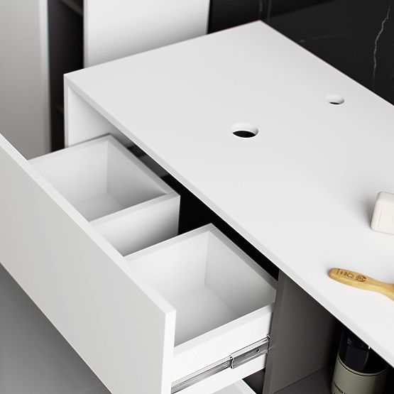 ARMOIRE DE SALLE DE BAIN SOUS LAVABO AVEC TROUS VAMI W90 UM 2SZ 2P BLANC / GRIS GRAPHITE