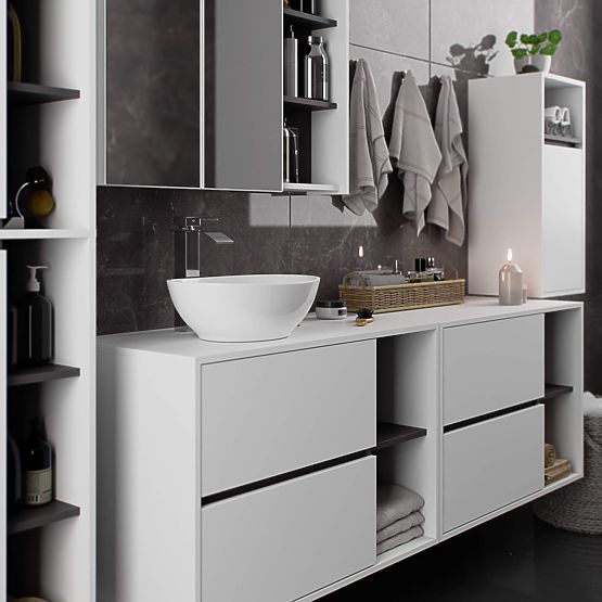 ARMOIRE DE SALLE DE BAIN SOUS LAVABO AVEC TROUS VAMI W90 UM 2SZ 2P BLANC / GRIS GRAPHITE