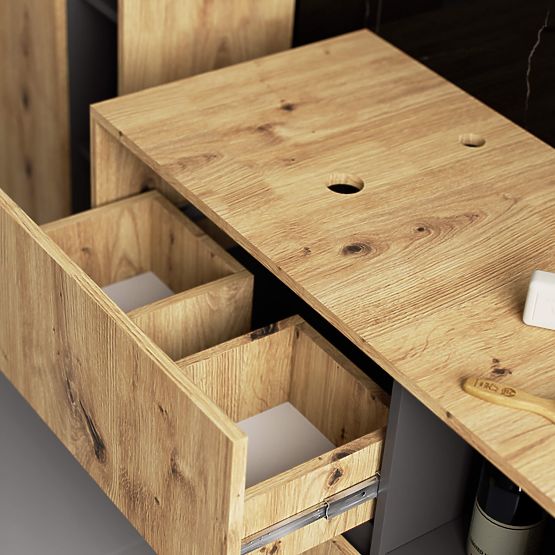 ARMOIRE DE SALLE DE BAIN SOUS LAVABO AVEC TROUS VAMI W90 UM 2SZ 2P CHÊNE ARTISAN / GRIS GRAPHITE