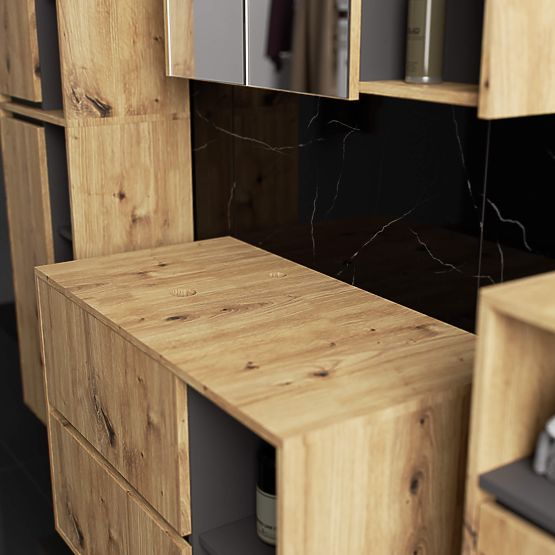 ARMOIRE DE SALLE DE BAIN SOUS LAVABO AVEC TROUS VAMI W90 UM 2SZ 2P CHÊNE ARTISAN / GRIS GRAPHITE