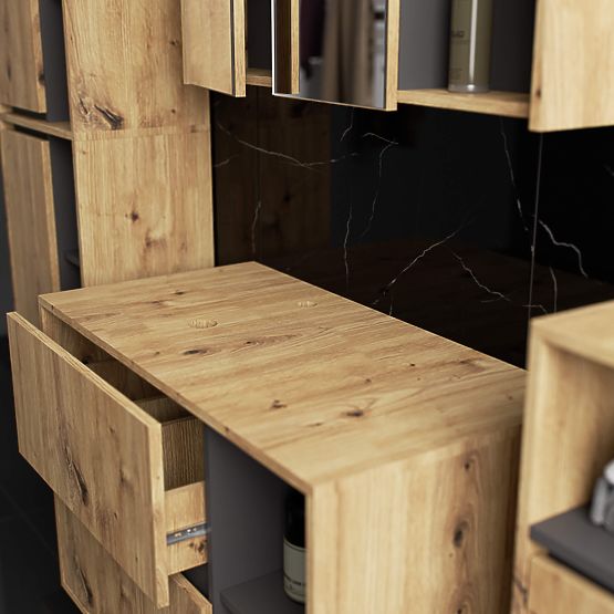 ARMOIRE DE SALLE DE BAIN SOUS LAVABO AVEC TROUS VAMI W90 UM 2SZ 2P CHÊNE ARTISAN / GRIS GRAPHITE