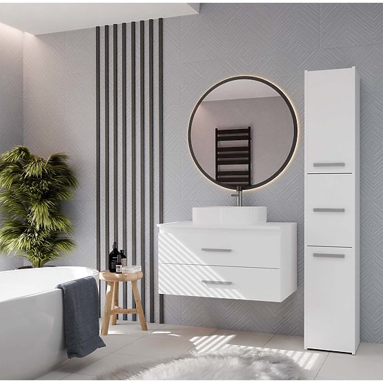 ARMOIRE DE SALLE DE BAIN SUSPENDUE NEL 80 BLANCHE AVEC 2 TIROIRS SOUS LAVABO