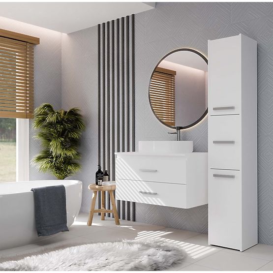 ARMOIRE DE SALLE DE BAIN SUSPENDUE NEL 80 BLANCHE AVEC 2 TIROIRS SOUS LAVABO