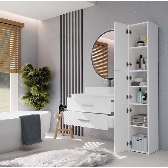 ARMOIRE DE SALLE DE BAIN SUSPENDUE NEL 80 BLANCHE AVEC 2 TIROIRS SOUS LAVABO