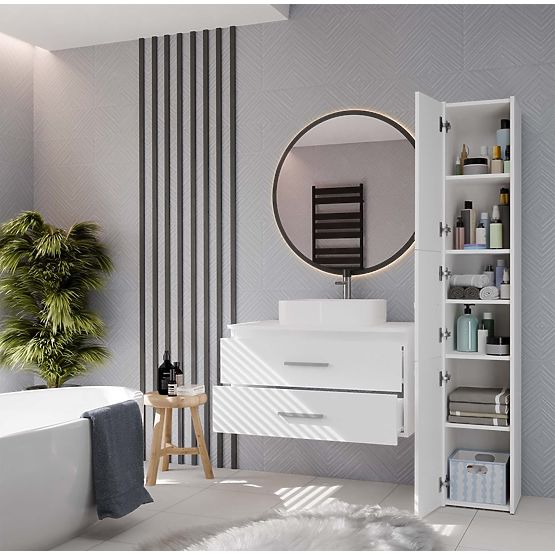 ARMOIRE DE SALLE DE BAIN SUSPENDUE NEL 80 BLANCHE AVEC 2 TIROIRS SOUS LAVABO